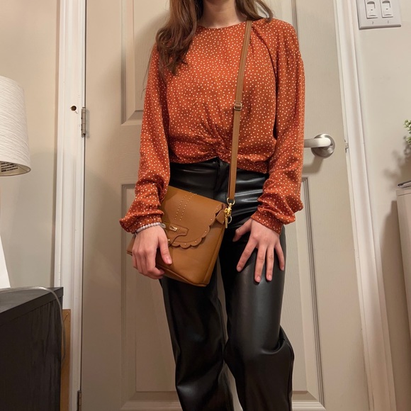 Bershka Cute Brown Polka Dot Long Sleeve Top - Picture 2 of 5